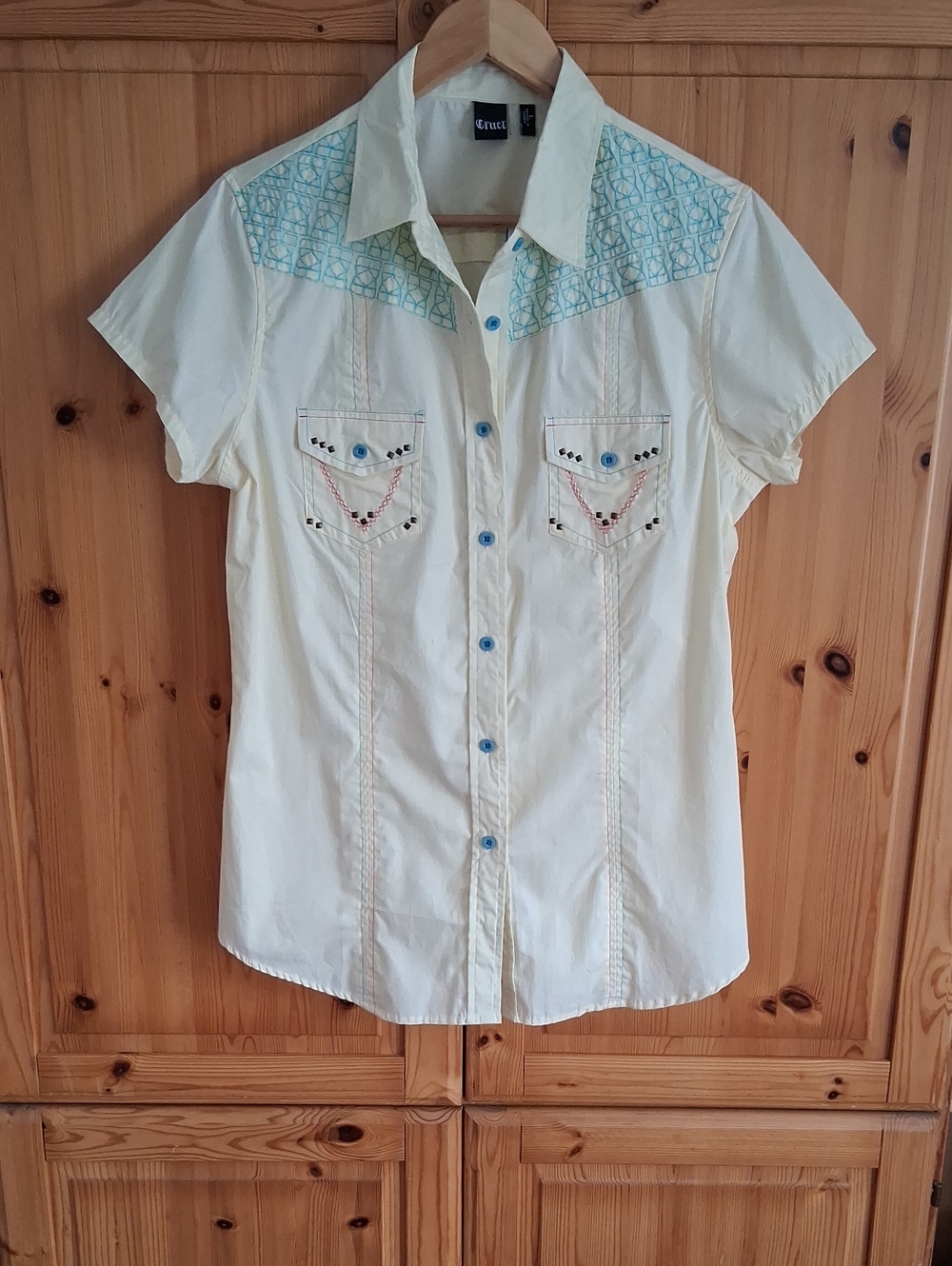 NWT Cruel Butter Yellow Cotton Embellished Y2K Western Rodeo  Shirt Size L